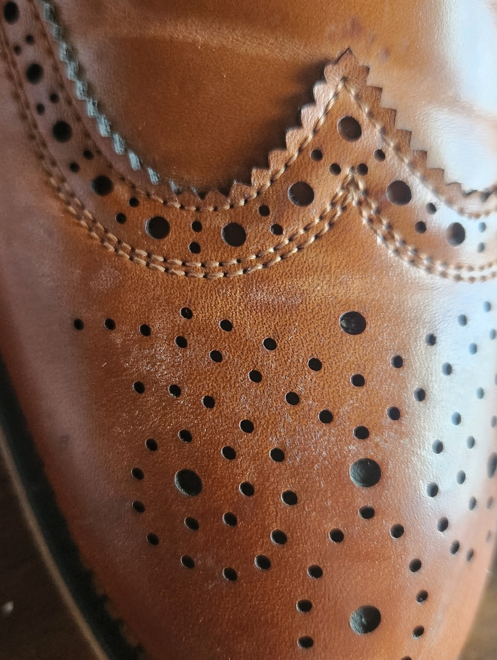 Men's Cognac Leather Wingtip Oxfords. Bruno Marc. Brown size 7 dress shoes - Picture 9 of 12
